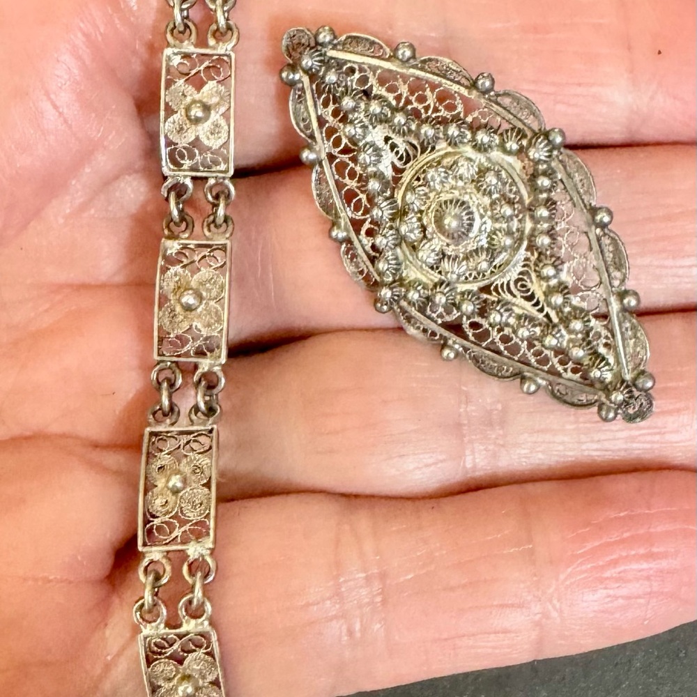 Vintage Filigree Bracelet and Brooch  - Silver